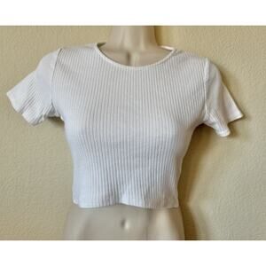 Topshop White Ribbed Texture Short Sleeve Women’s Crop Top Blouse Size 4